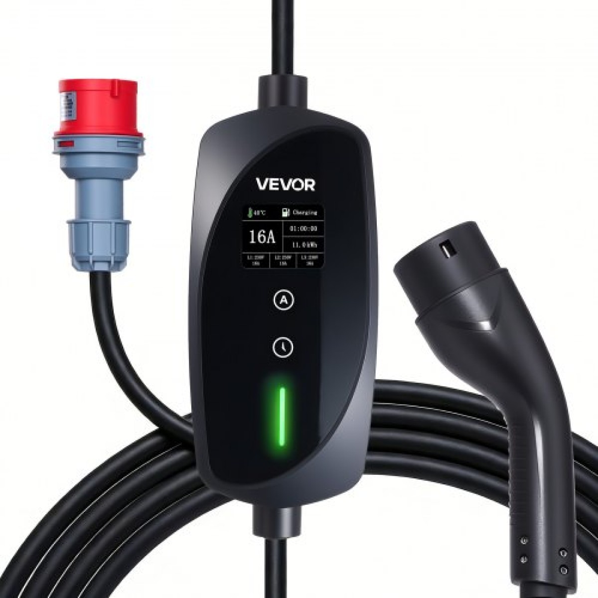 VEVOR Mobile Wallbox, 11 kW 16A, Φορητός φορτιστής EV Τύπου 2, Φορτιστής αυτοκινήτου ηλεκτρικού οχήματος 3 φάσεων με καλώδιο φόρτισης 8 m, βύσμα CEE16, οθόνη LCD, ρυθμιζόμενος σταθμός φόρτισης EV, κιβώτιο ελέγχου IP66