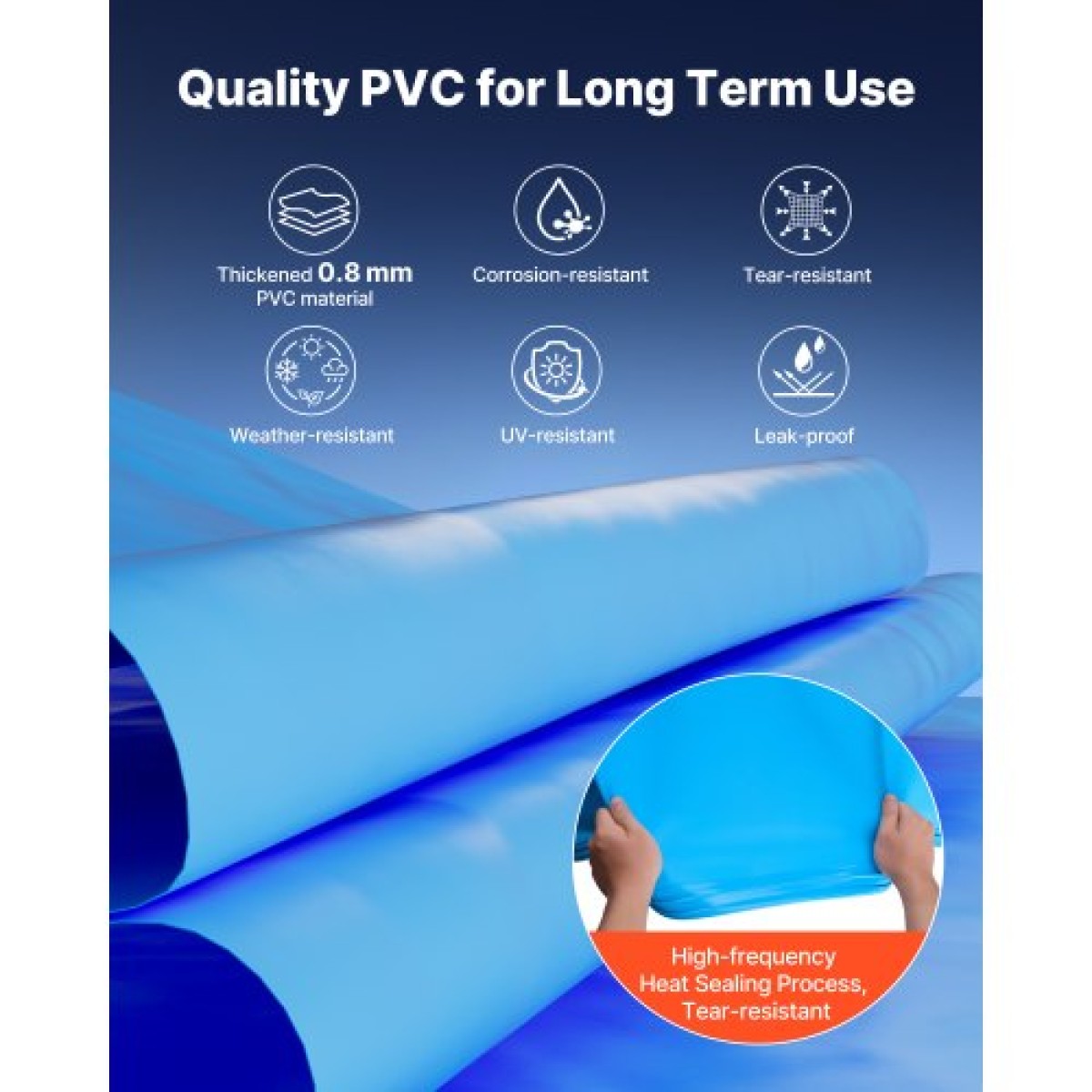 VEVOR Oval Liner Pool, 360 x 623 cm UniBead Επένδυση πισίνας για 120 cm ύψος τοίχου, Premium παχύ βινύλιο, εύκολη εγκατάσταση με στεγανά μπαλώματα, για ατσάλινες όψεις πάνω από το έδαφος, εξωτερικούς χώρους, μπλε