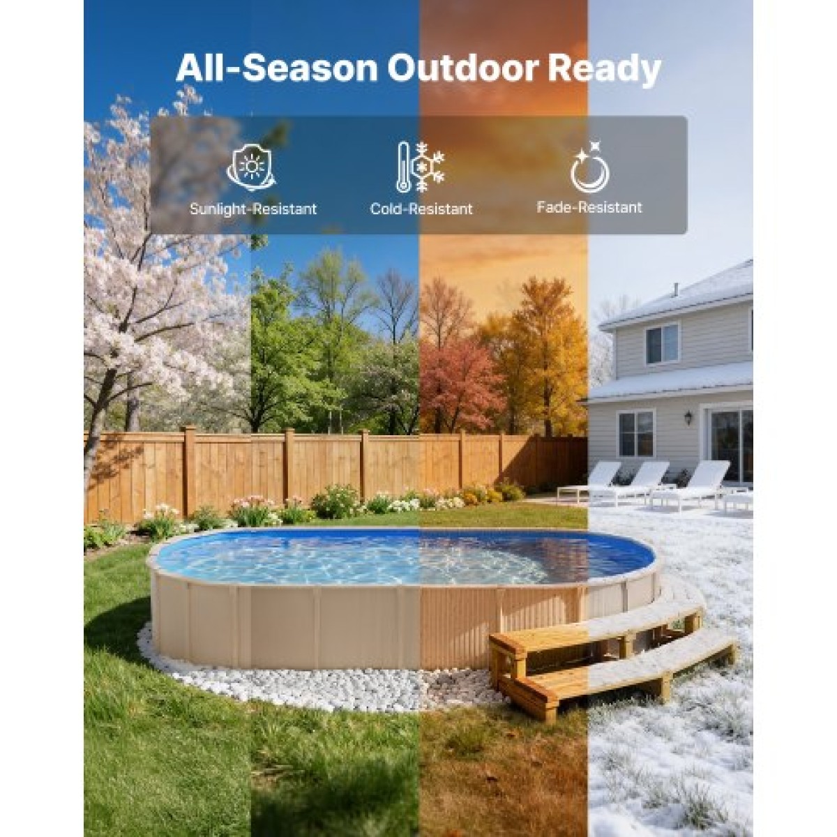 VEVOR Oval Liner Pool, 360 x 623 cm UniBead Επένδυση πισίνας για 120 cm ύψος τοίχου, Premium παχύ βινύλιο, εύκολη εγκατάσταση με στεγανά μπαλώματα, για ατσάλινες όψεις πάνω από το έδαφος, εξωτερικούς χώρους, μπλε