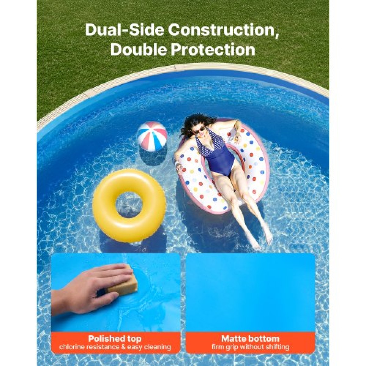 VEVOR Oval Liner Pool, 360 x 623 cm UniBead Επένδυση πισίνας για 120 cm ύψος τοίχου, Premium παχύ βινύλιο, εύκολη εγκατάσταση με στεγανά μπαλώματα, για ατσάλινες όψεις πάνω από το έδαφος, εξωτερικούς χώρους, μπλε