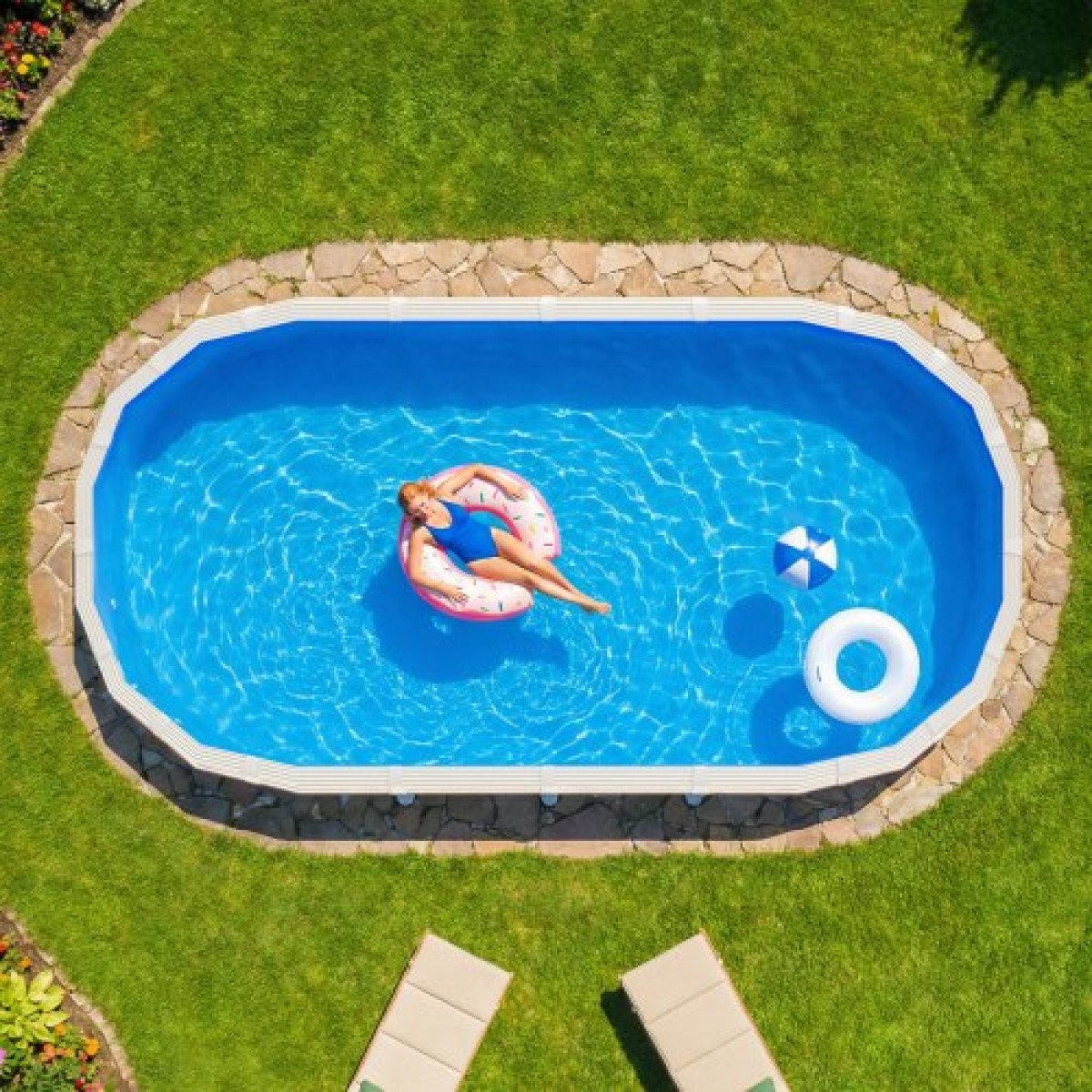VEVOR Oval Liner Pool, 360 x 623 cm UniBead Επένδυση πισίνας για 120 cm ύψος τοίχου, Premium παχύ βινύλιο, εύκολη εγκατάσταση με στεγανά μπαλώματα, για ατσάλινες όψεις πάνω από το έδαφος, εξωτερικούς χώρους, μπλε