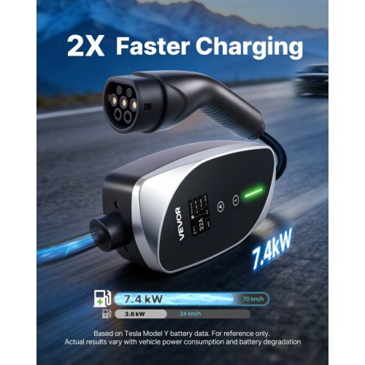 VEVOR Mobile Wallbox, 7,4 kW 32A, Φορητός φορτιστής EV Τύπου 2, Μονοφασικός φορτιστής αυτοκινήτου ηλεκτρικού οχήματος με καλώδιο φόρτισης 6 m, βύσμα CEE, οθόνη LCD, ρυθμιζόμενος σταθμός φόρτισης EV, Κουτί ελέγχου IP66