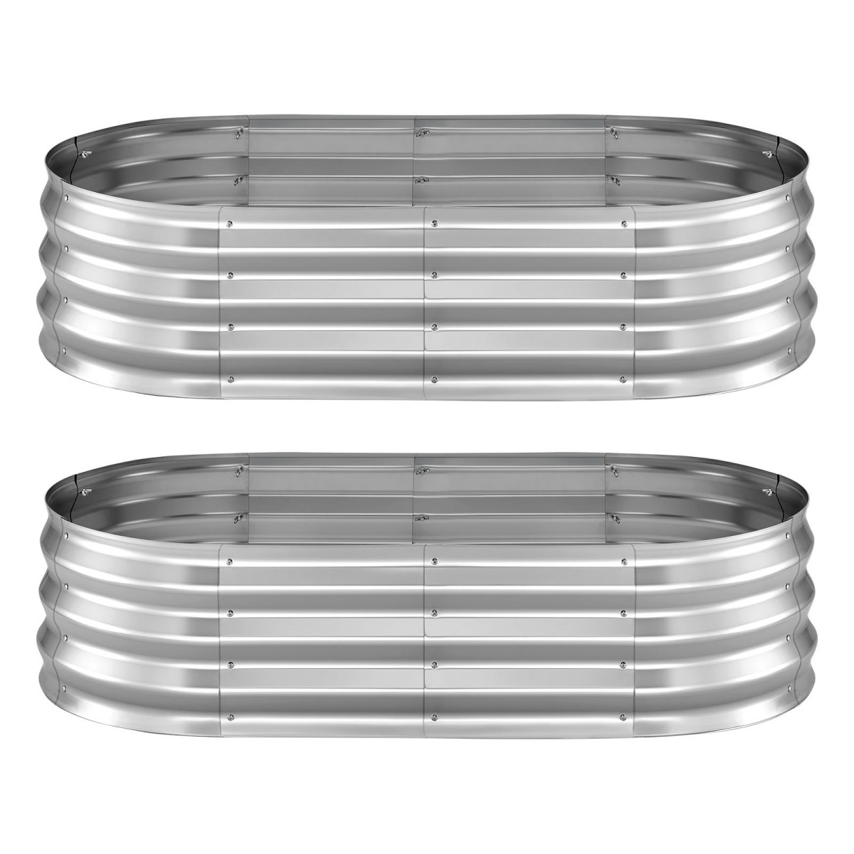 VEVOR 2 Pack Γαλβανισμένα υπερυψωμένα κρεβάτια κήπου, 1200 x 600 x 300 mm, Οβάλ μεταλλικά κουτιά φυτευτήρων εξωτερικού χώρου, υπερυψωμένο κουτί κήπου χωρίς πάτο με γάντια, αλουμίνιο ψευδάργυρο, για φύτευση λουλουδιών λαχανικών, ασήμι