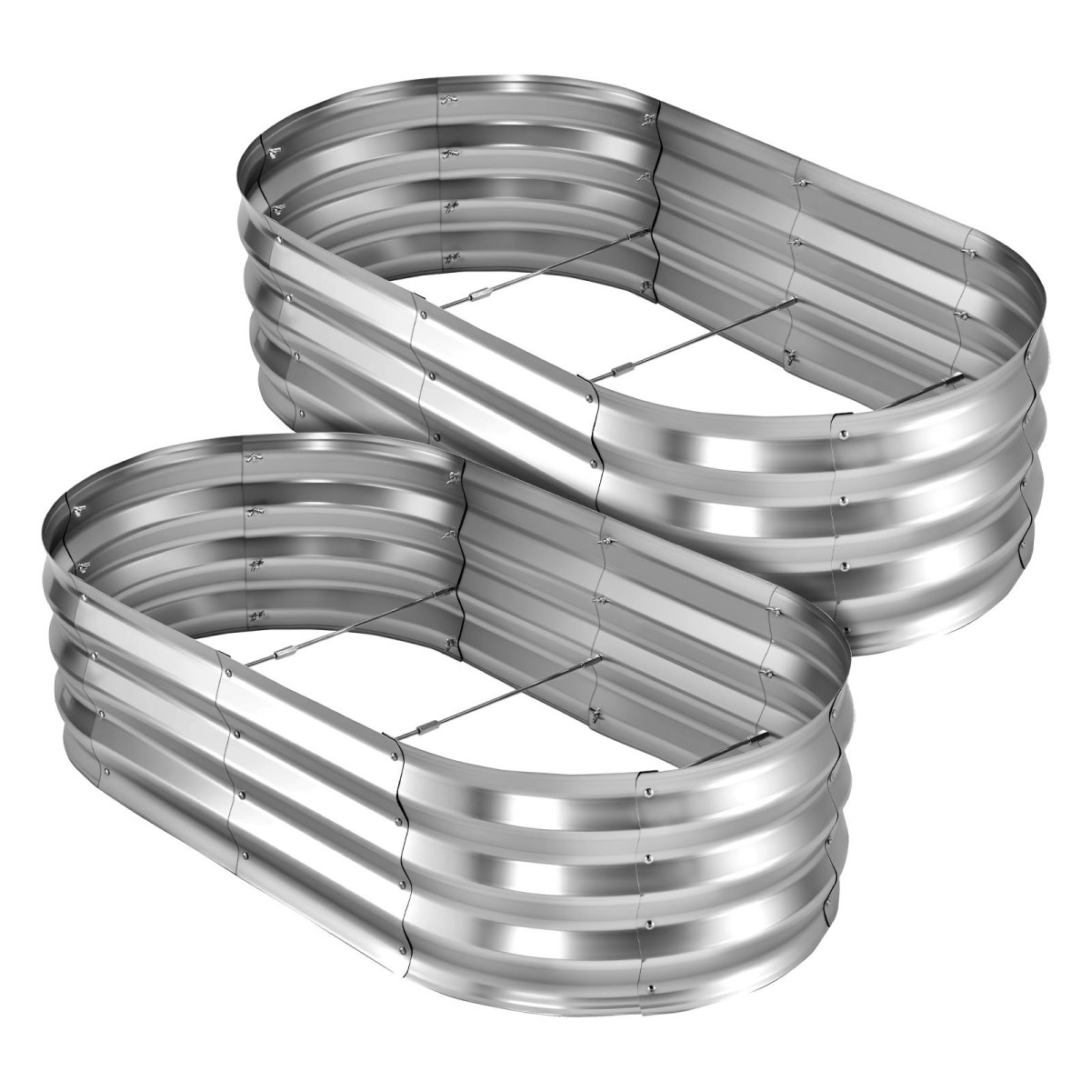 VEVOR 2 Pack Γαλβανισμένα υπερυψωμένα κρεβάτια κήπου, 1200 x 600 x 300 mm, Οβάλ μεταλλικά κουτιά φυτευτήρων εξωτερικού χώρου, υπερυψωμένο κουτί κήπου χωρίς πάτο με γάντια, αλουμίνιο ψευδάργυρο, για φύτευση λουλουδιών λαχανικών, ασήμι