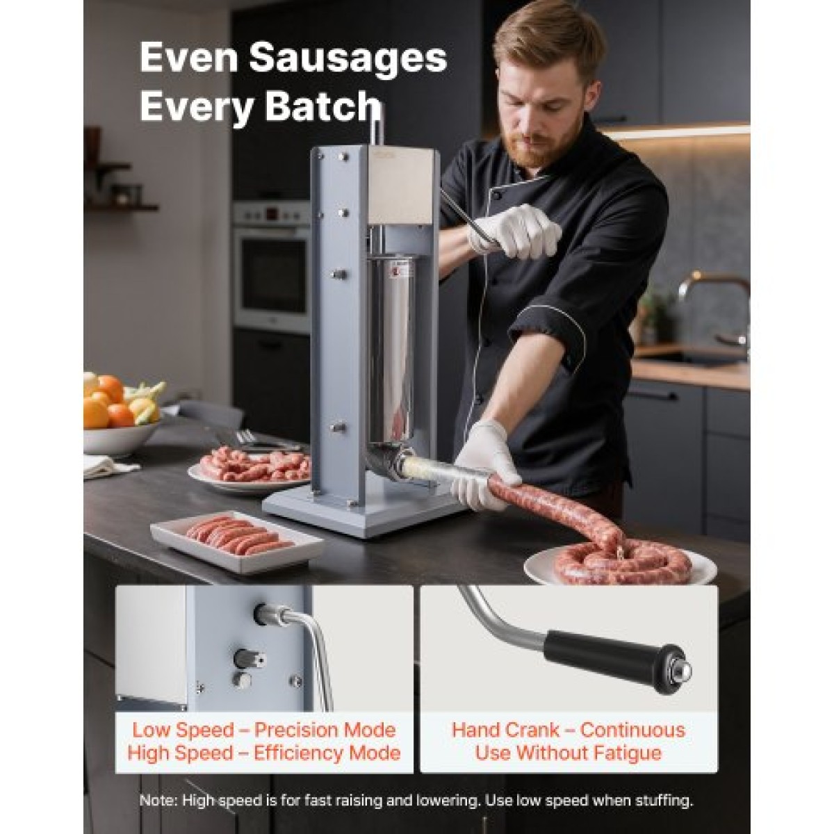 VEVOR Manual Sausage Stuffer, 11 LBS / 5 L Vertical Meat Stuffer, Heavy Duty Case Sausage Meat Stuffing Machine, Γεμιστικό από ανοξείδωτο χάλυβα διπλής ταχύτητας με 5 σωλήνες πλήρωσης, για εμπορική και οικιακή χρήση
