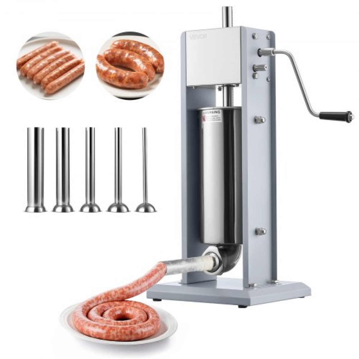 VEVOR Manual Sausage Stuffer, 11 LBS / 5 L Vertical Meat Stuffer, Heavy Duty Case Sausage Meat Stuffing Machine, Γεμιστικό από ανοξείδωτο χάλυβα διπλής ταχύτητας με 5 σωλήνες πλήρωσης, για εμπορική και οικιακή χρήση