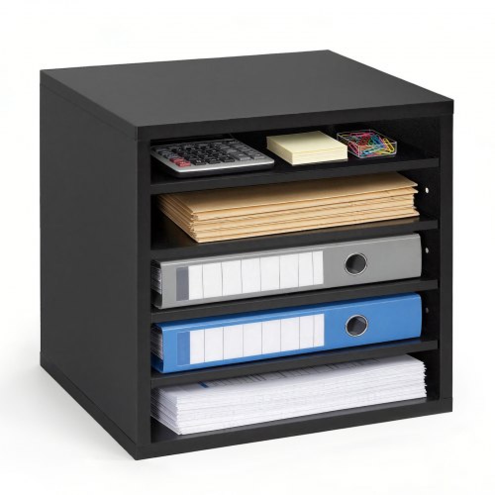 VEVOR Literature Organizer, Γραμματοκιβώτιο γραφείου 5 θέσεων με ρυθμιζόμενα ράφια, Ξύλινος ταξινομητής γραμματοκιβωτίων με MDF, πάγκος γραφείου Home Classroom Storage Organizer για αρχείο, έγγραφο, χαρτί, μαύρο