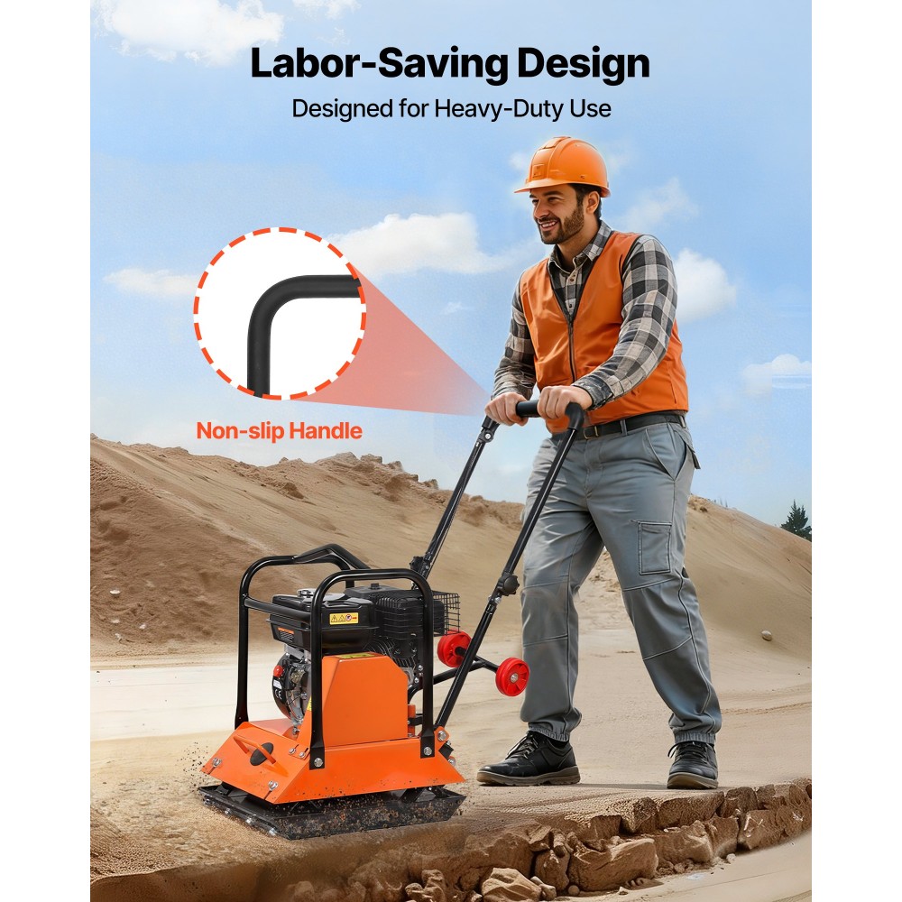 VEVOR Plate Compactor, κινητήρας αερίου 6,5 HP 212CC, 6400 VPM Vibrating Ground Rammer, 15 kN Compaction Force, 53 x 40 cm Plate, Walk Behind Compactor for Paver Landscaping, Asphalt, Foundation, Soil