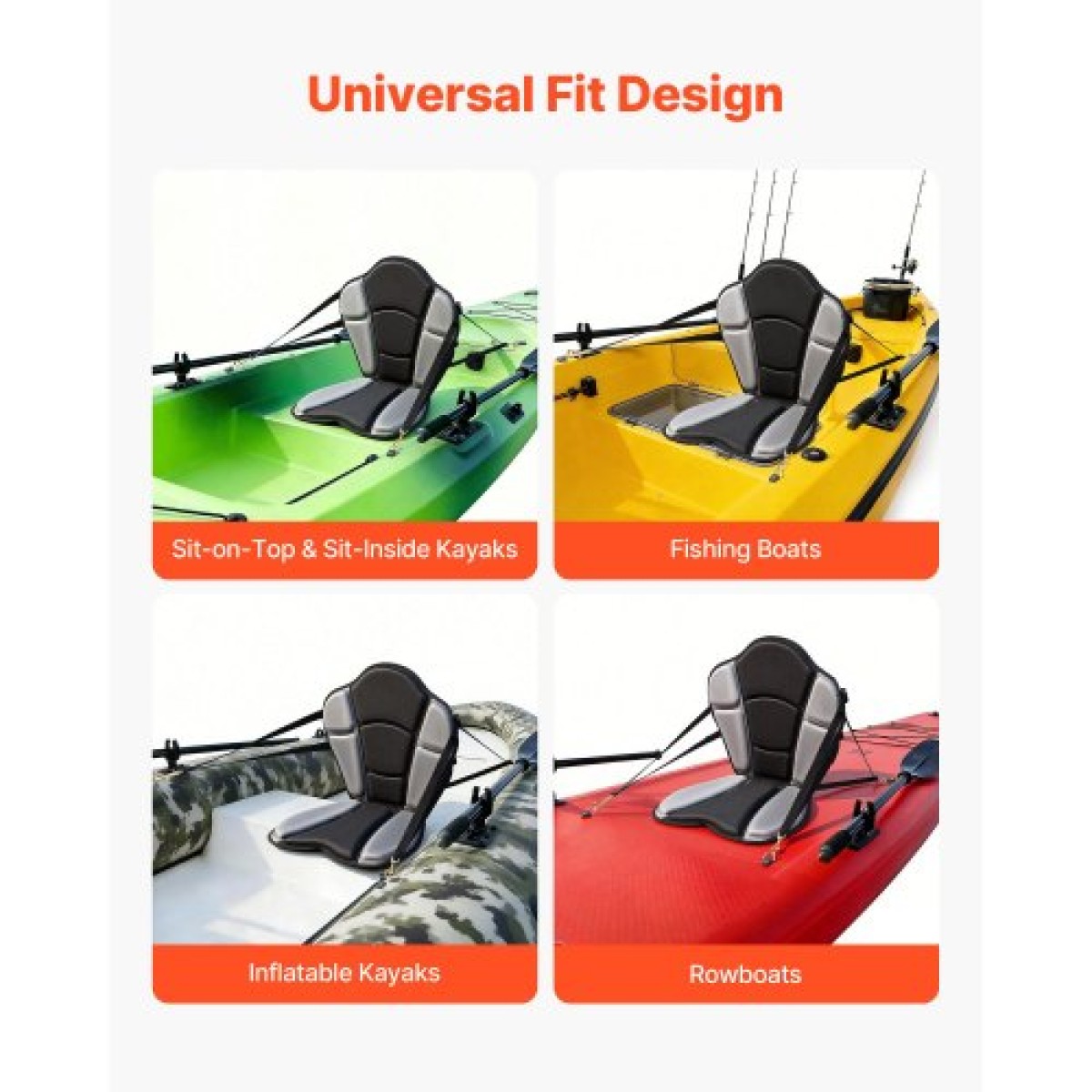 Κάθισμα VEVOR Kayak, 1 πακέτο πάχους 31 χλστ., Universal Paddle Board Seat με υποστήριξη πλάτης, Sit-on-Top μαλακό μαξιλάρι με επένδυση με τσάντα αποθήκευσης & ρυθμιζόμενους ιμάντες για SUP, ψάρεμα/φουσκωτό καγιάκ, Rowboat