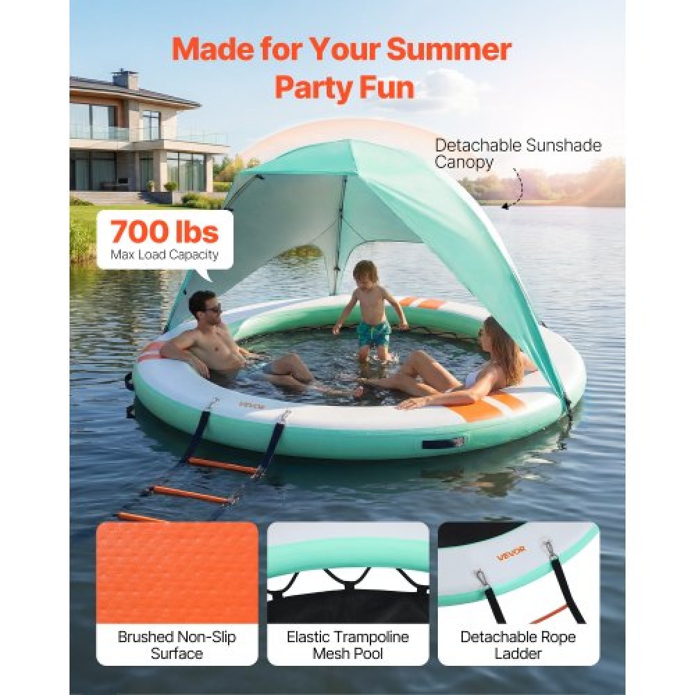 VEVOR Inflatable Floating Dock, 2.44M Round Inflatable Dock Platform, Non-Slip Water Floating Dock Mat with Portable Carrying Bag & Detachable Ladder, Float Platform Island Raft for Pool Beach Ocean