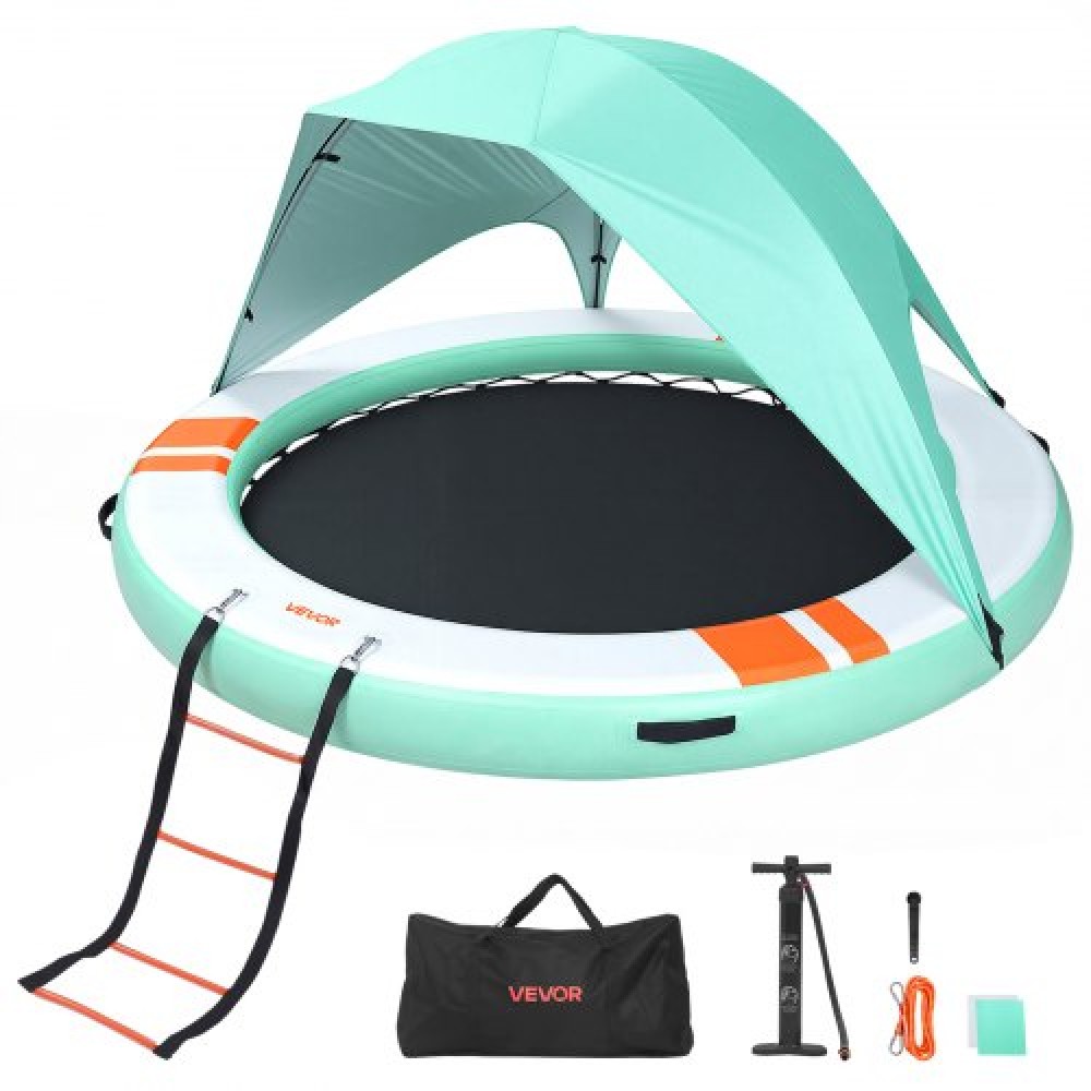 VEVOR Inflatable Floating Dock, 2.44M Round Inflatable Dock Platform, Non-Slip Water Floating Dock Mat with Portable Carrying Bag & Detachable Ladder, Float Platform Island Raft for Pool Beach Ocean