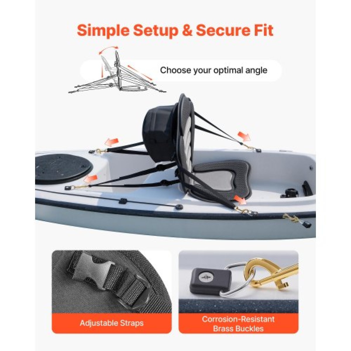 Κάθισμα VEVOR Kayak, 1 πακέτο πάχους 12 χιλ., Universal Paddle Board με στήριγμα πλάτης, μαλακό μαξιλάρι με επένδυση με τσάντα αποθήκευσης & ρυθμιζόμενους ιμάντες για SUP, κανό, ψαρόβαρκα, φουσκωτό καγιάκ