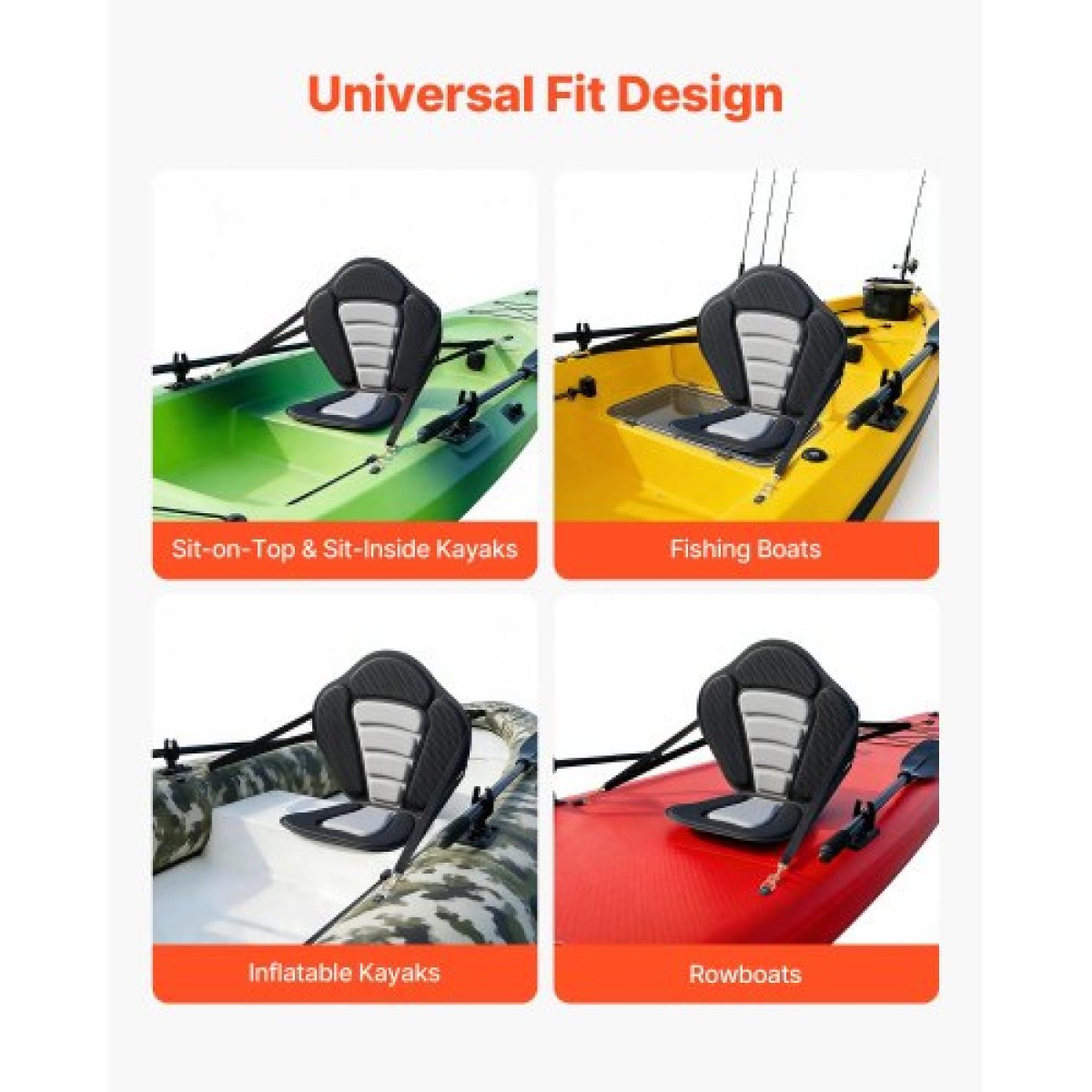 Κάθισμα VEVOR Kayak, 1 πακέτο πάχους 12 χιλ., Universal Paddle Board με στήριγμα πλάτης, μαλακό μαξιλάρι με επένδυση με τσάντα αποθήκευσης & ρυθμιζόμενους ιμάντες για SUP, κανό, ψαρόβαρκα, φουσκωτό καγιάκ