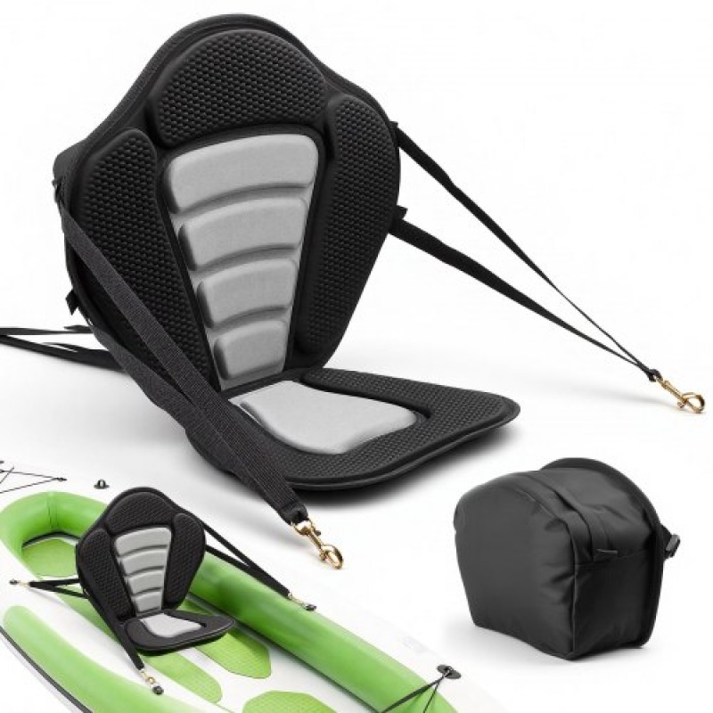Κάθισμα VEVOR Kayak, 1 πακέτο πάχους 12 χιλ., Universal Paddle Board με στήριγμα πλάτης, μαλακό μαξιλάρι με επένδυση με τσάντα αποθήκευσης & ρυθμιζόμενους ιμάντες για SUP, κανό, ψαρόβαρκα, φουσκωτό καγιάκ