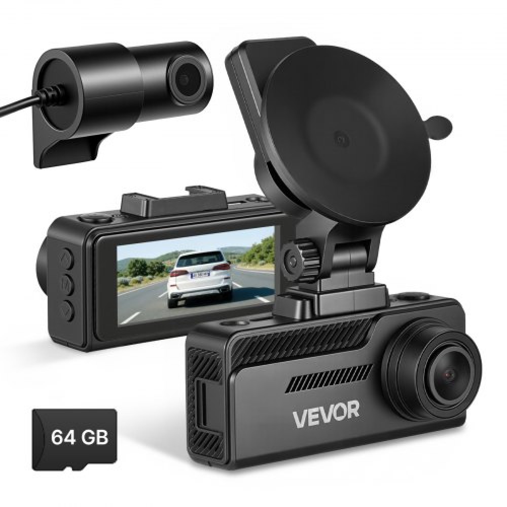 VEVOR Dash Cam εμπρός και πίσω, 4K+1080P, Περιλαμβάνεται κάρτα 64 GB, Dual Channel Dash Camera για αυτοκίνητα με ενσωματωμένο GPS, αισθητήρα G, εμπρός 129° & πίσω 125°, οθόνη αφής 80,8 mm, εγγραφή βρόχου, λειτουργία στάθμευσης