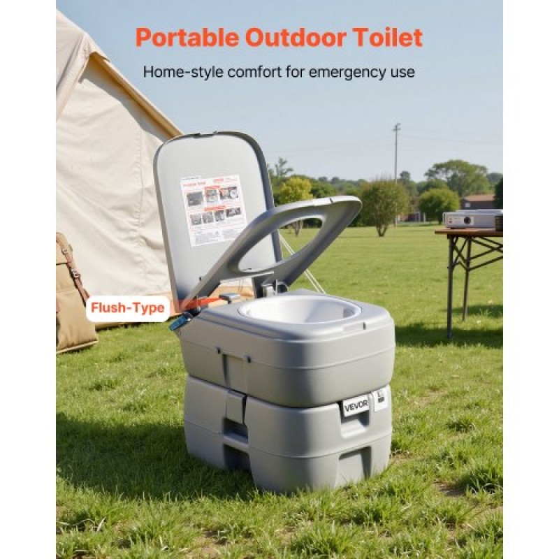 VEVOR Portable Toilet, 30L Detachable Waste Tank, 200 Flushes, Camping Toilet for Adults, Outdoor Travel Potty with Level Indicator, Suitable for RV Travel, Camping, Hiking, Boating and Road Trips