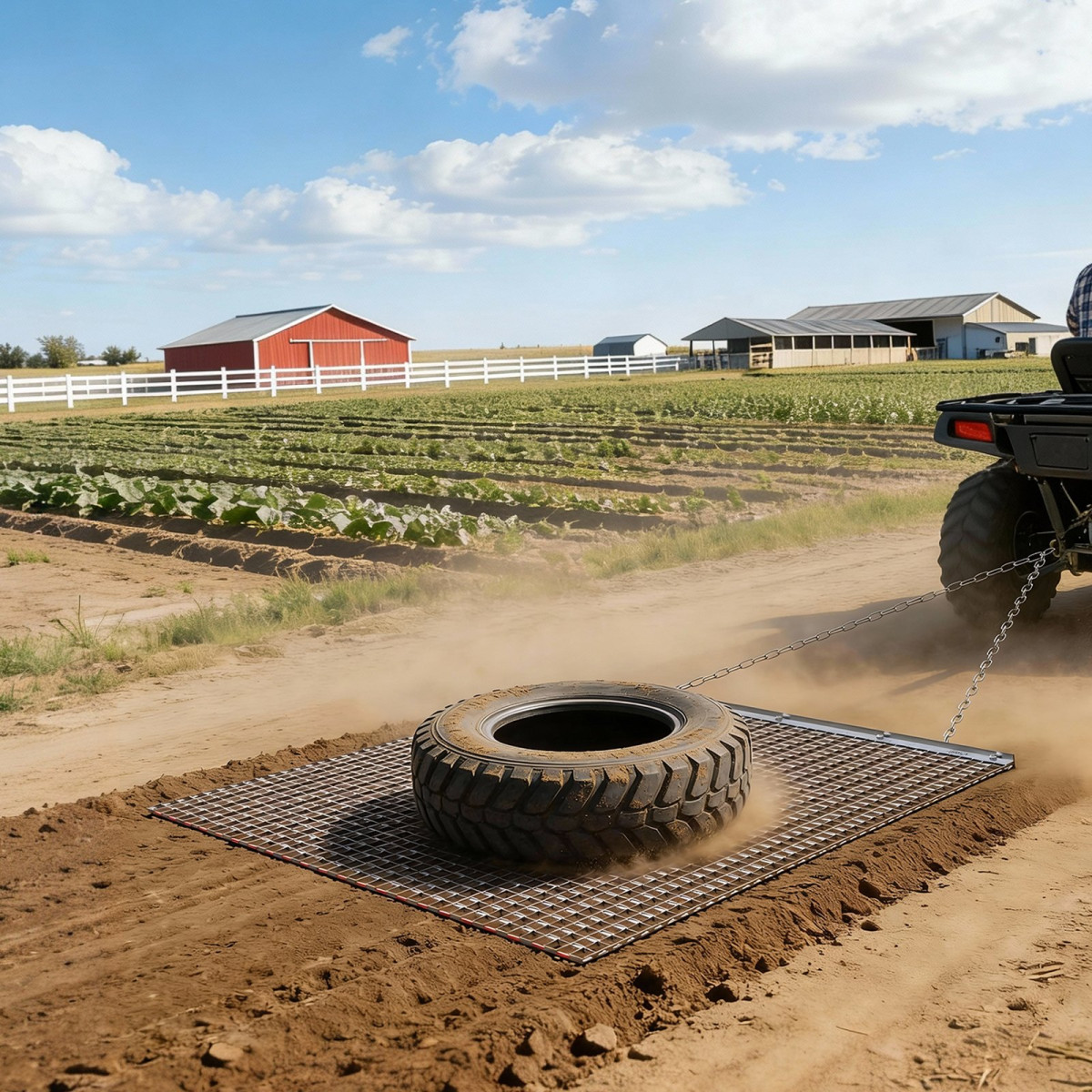 VEVOR Drag Harrow, 1,2x1,2 m , Τσαγκάνα σβάρνας με αλυσίδα υψηλής απόδοσης, ATVs UTVs Tractors Attachments, ανθεκτικό γαλβανισμένο χαλύβδινο πλέγμα έλξης με αλυσίδα ρυμούλκησης, για ισοπέδωση αγροτεμαχίου από χαλίκι Driveway Ruts
