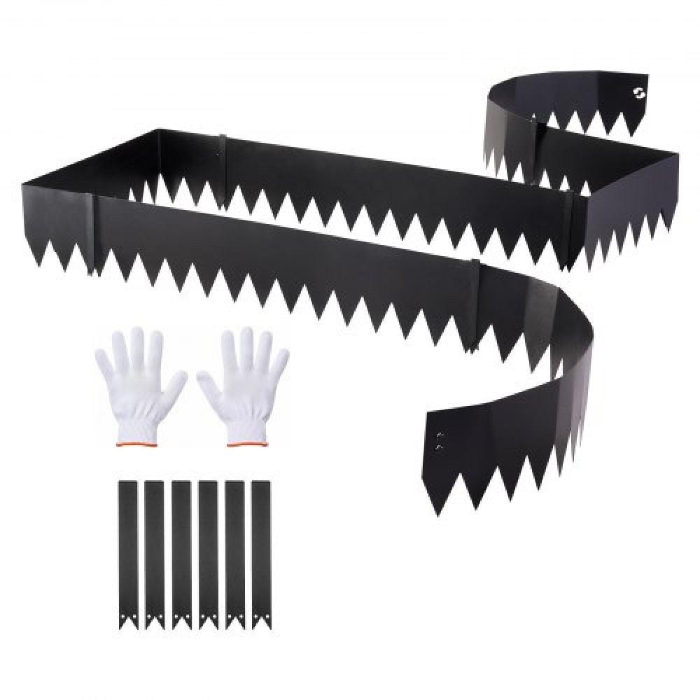 VEVOR Γαλβανισμένο ατσάλι Landscape Border, 6-Pack 1016 x 203 mm Metal Horse for Landscape with 6 String Clips, Εύκαμπτο μεταλλικό περίγραμμα άκρων κήπου για παρτέρι, Yard Pathway, μαύρο