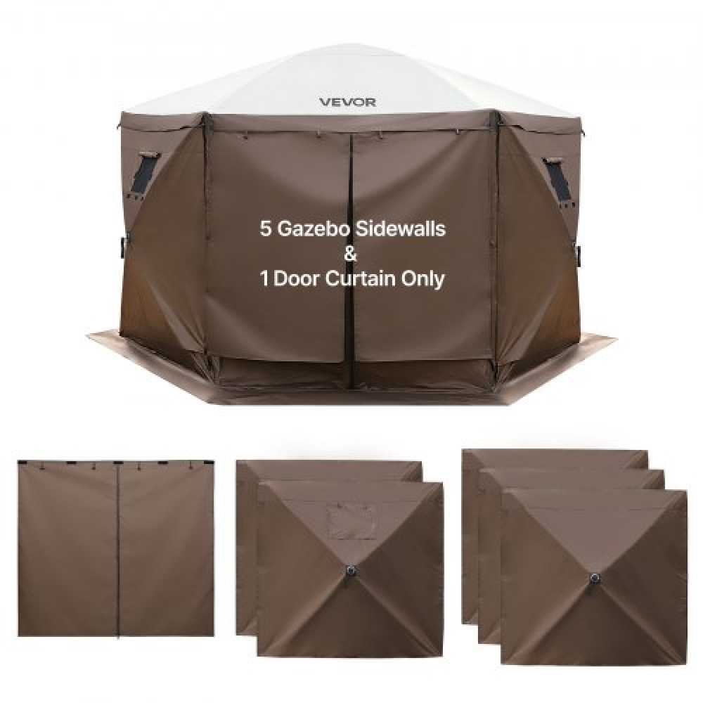 VEVOR Canopy Sidewalls, 1.73 x 1.48 m, Canopy Tent Walls with Waterproof and Sunlight Protection, 1 Zippered Door & 2 Windows Design for Outdoor Event Tents, Vendor Booths (6 Sidewalls Only, Brown)