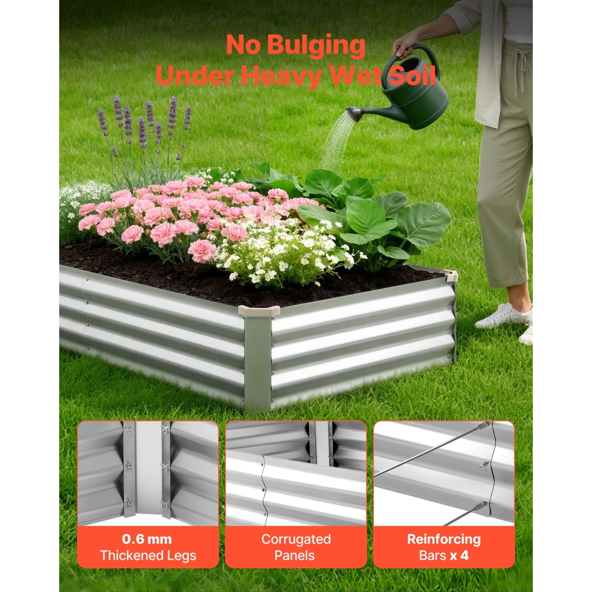VEVOR 2 Pack Γαλβανισμένα υπερυψωμένα κρεβάτια κήπου, 180 x 90 x 30 cm, Ορθογώνια μεταλλικά κουτιά φυτευτήρων κιτ εξωτερικού χώρου, υπερυψωμένο κουτί φύτευσης χωρίς πάτο με γάντια, αλουμίνιο ψευδάργυρο, για καλλιέργεια λουλουδιών, λαχανικά, ασήμι