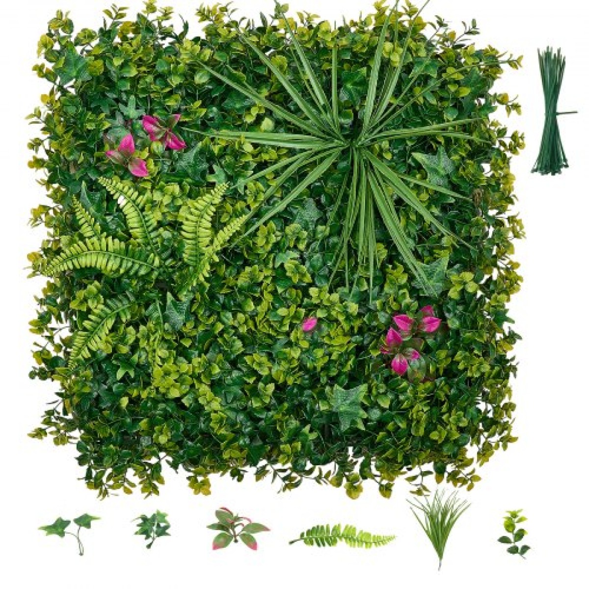 VEVOR Τεχνητός τοίχος φυτών, 12 ΤΕΜ 50,8 x 50,8 cm Τεχνητά πλαίσια από πυξάρι, αντηλιακή προστασία σκηνικού πράσινου φράχτη, ψεύτικη οθόνη τοίχου από γρασίδι για γάμο, εσωτερικό, εξωτερικό κήπο, πίσω αυλή