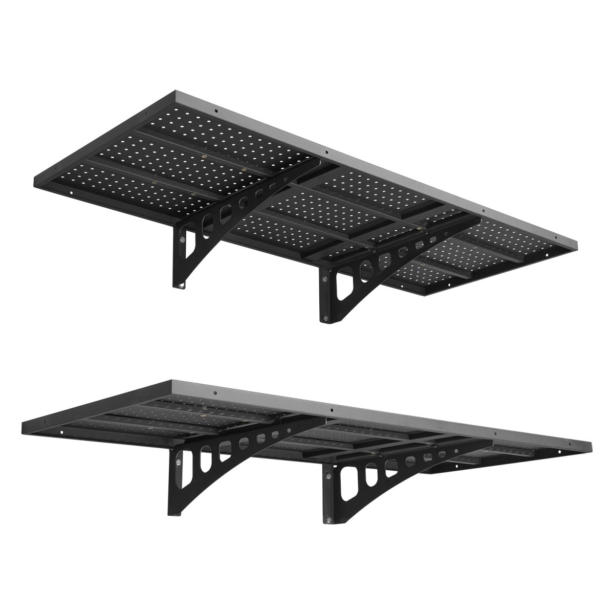 Ράφια τοίχου βαρέως τύπου VEVOR 2-Tier, 50 x 122 cm, επιτοίχια ράφια από χάλυβα, 500 x 1219 mm ανά ράφι Πλωτή μεταλλική σχάρα αποθήκευσης για γκαράζ με συνολική χωρητικότητα 254 kg, μαύρο