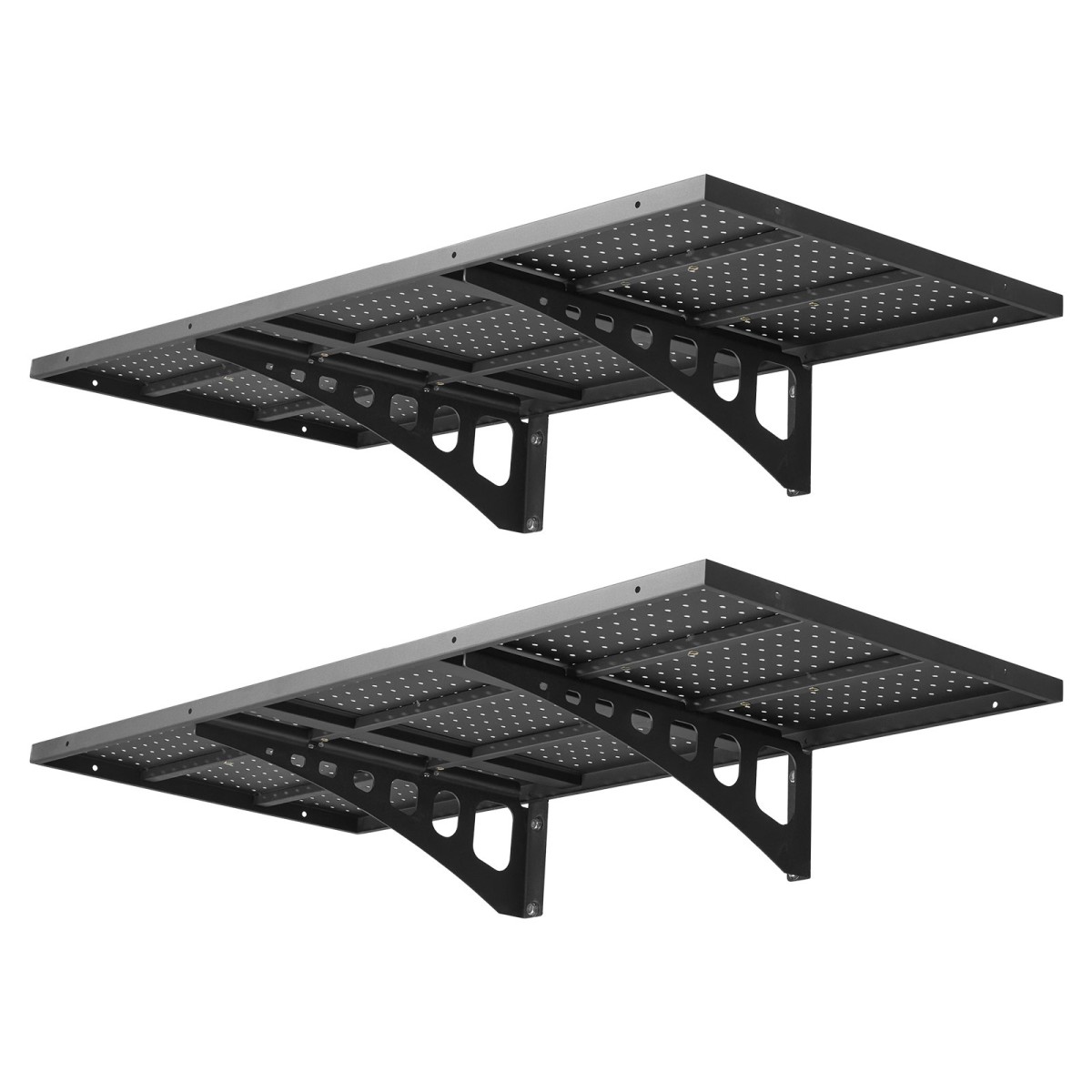 Ράφια τοίχου βαρέως τύπου VEVOR 2-Tier, 50 x 122 cm, επιτοίχια ράφια από χάλυβα, 500 x 1219 mm ανά ράφι Πλωτή μεταλλική σχάρα αποθήκευσης για γκαράζ με συνολική χωρητικότητα 254 kg, μαύρο