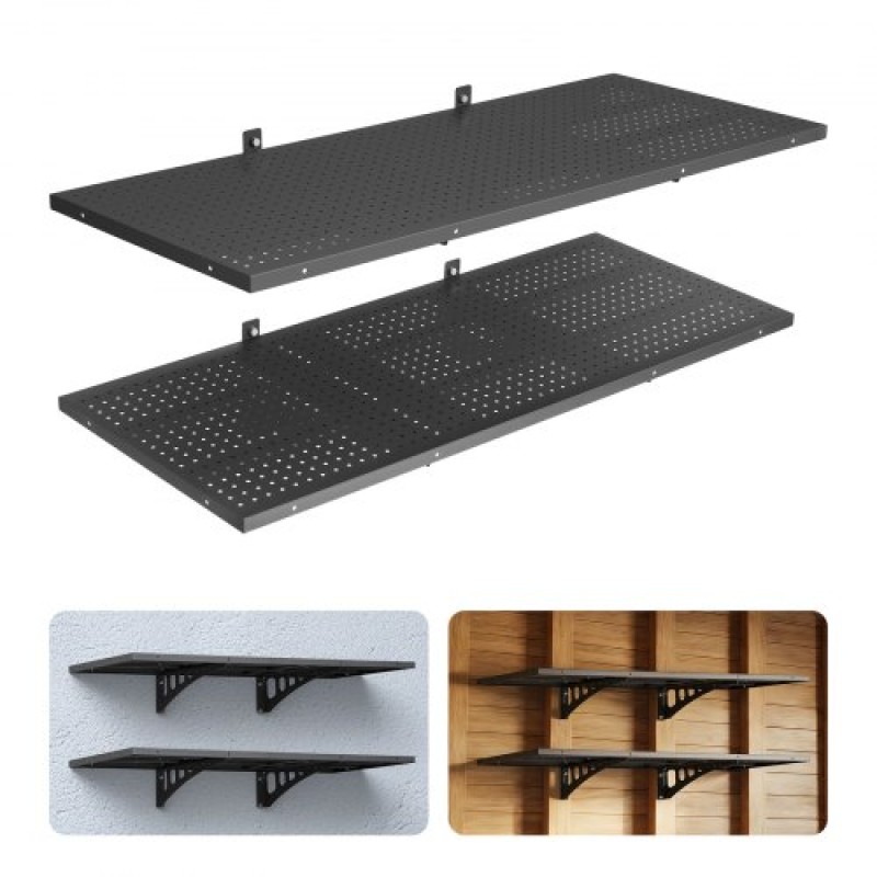 Ράφια τοίχου βαρέως τύπου VEVOR 2-Tier, 50 x 122 cm, επιτοίχια ράφια από χάλυβα, 500 x 1219 mm ανά ράφι Πλωτή μεταλλική σχάρα αποθήκευσης για γκαράζ με συνολική χωρητικότητα 254 kg, μαύρο
