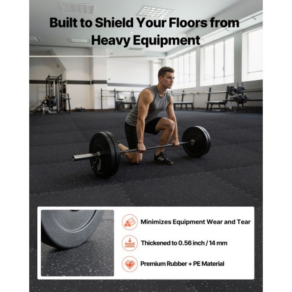 VEVOR Puzzle Exercise Mat, 12 PCS Fitness Equipment Mats, 610 x 610 x 14 mm, High-Density EVA Foam Mats Set, Interlocking Rubber Soft Tiles, Protective Floor Padding with Gray Dots for Home Gym Office