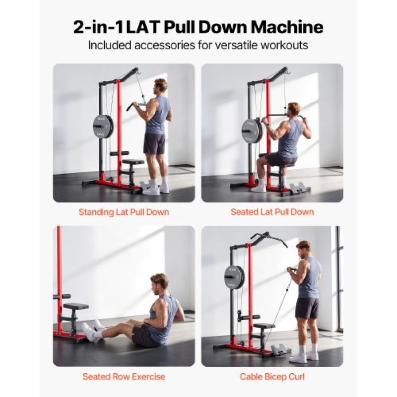 Μηχάνημα Pull Down VEVOR LAT, Μηχάνημα καλωδίων 2 σε 1 σειρών, Γυμναστήριο για το σπίτι με Cable Machines με ρυθμιζόμενο κάθισμα 3 επιπέδων, ρυθμιζόμενο κύλινδρο αφρού 4 επιπέδων, φορτίο 227 kg Lat Tower για πλάτη, στήθος, τρικέφαλο, μαύρο κόκκινο