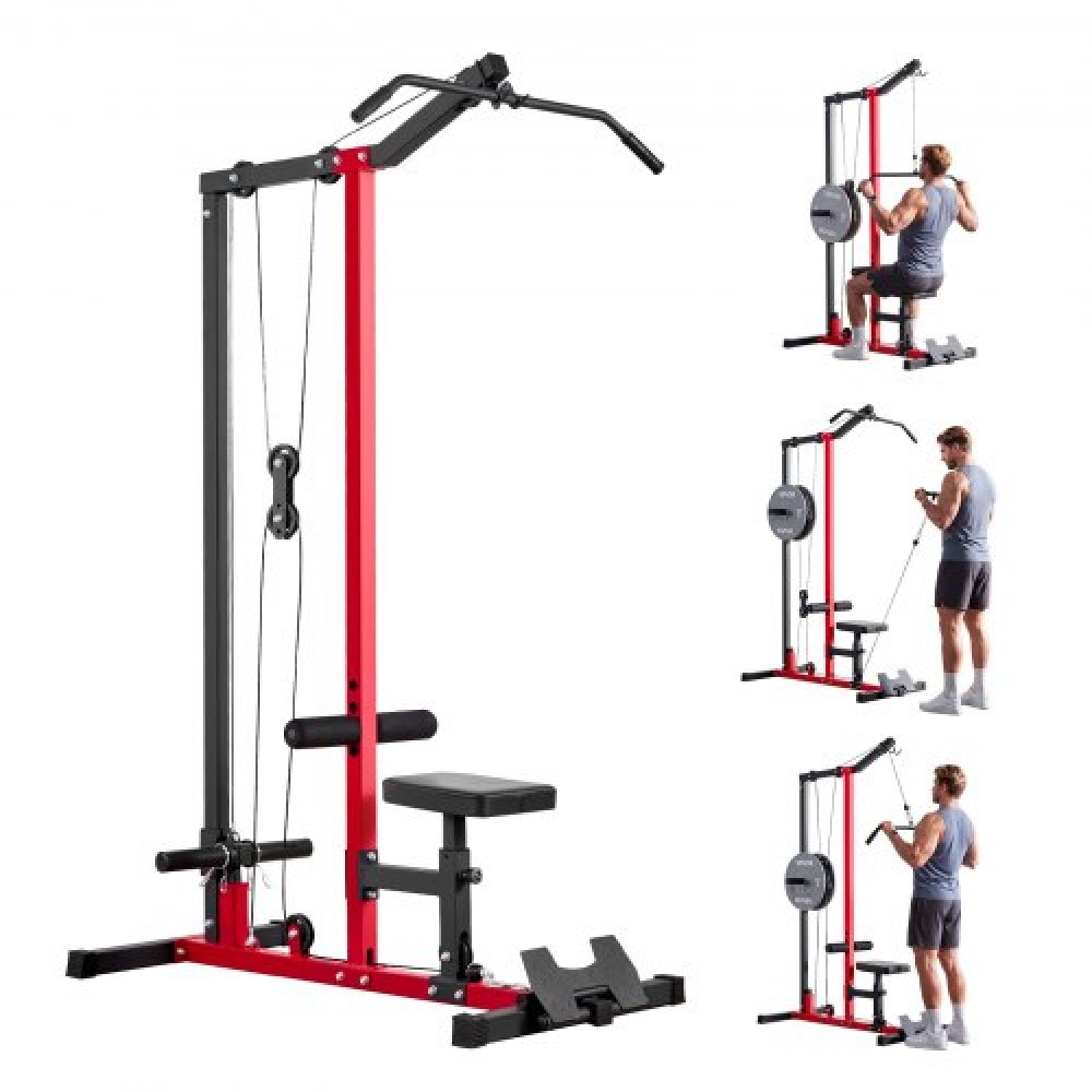 Μηχάνημα Pull Down VEVOR LAT, Μηχάνημα καλωδίων 2 σε 1 σειρών, Γυμναστήριο για το σπίτι με Cable Machines με ρυθμιζόμενο κάθισμα 3 επιπέδων, ρυθμιζόμενο κύλινδρο αφρού 4 επιπέδων, φορτίο 227 kg Lat Tower για πλάτη, στήθος, τρικέφαλο, μαύρο κόκκινο