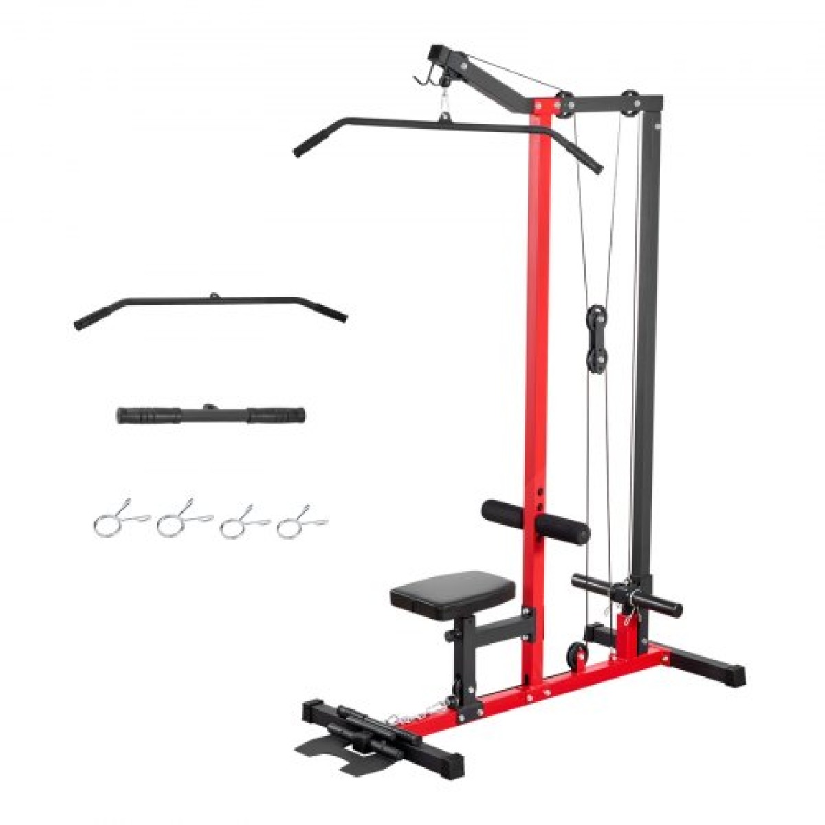 Μηχάνημα Pull Down VEVOR LAT, Μηχάνημα καλωδίων 2 σε 1 σειρών, Γυμναστήριο για το σπίτι με Cable Machines με ρυθμιζόμενο κάθισμα 3 επιπέδων, ρυθμιζόμενο κύλινδρο αφρού 4 επιπέδων, φορτίο 227 kg Lat Tower για πλάτη, στήθος, τρικέφαλο, μαύρο κόκκινο