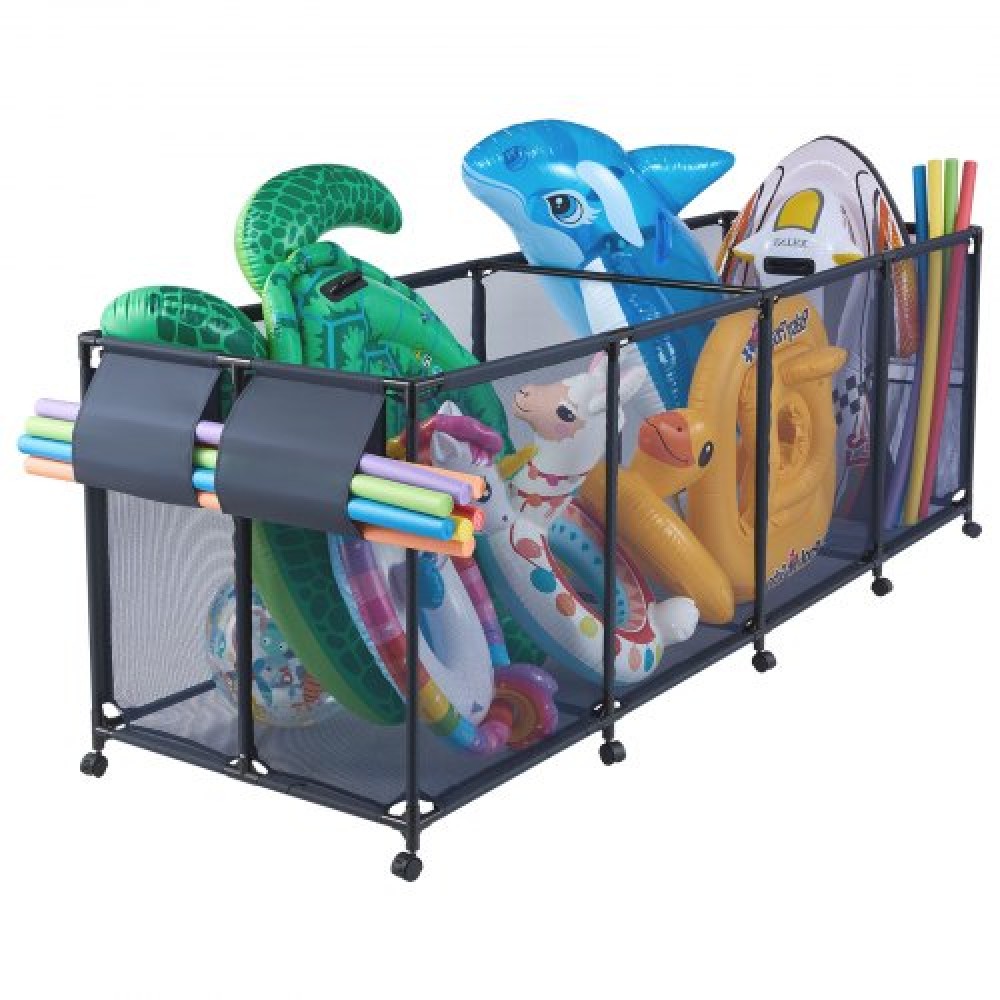 Κάδος αποθήκευσης πισίνας VEVOR, 262 x 81,5 x 89 cm, Rolling Pool Float Storage Organizer με πλαϊνές τσέπες & θήκη για noodles, ανθεκτικό μεταλλικό πλαίσιο, αναπνέον διχτυωτό καλάθι δίπλα στην πισίνα για πισίνες