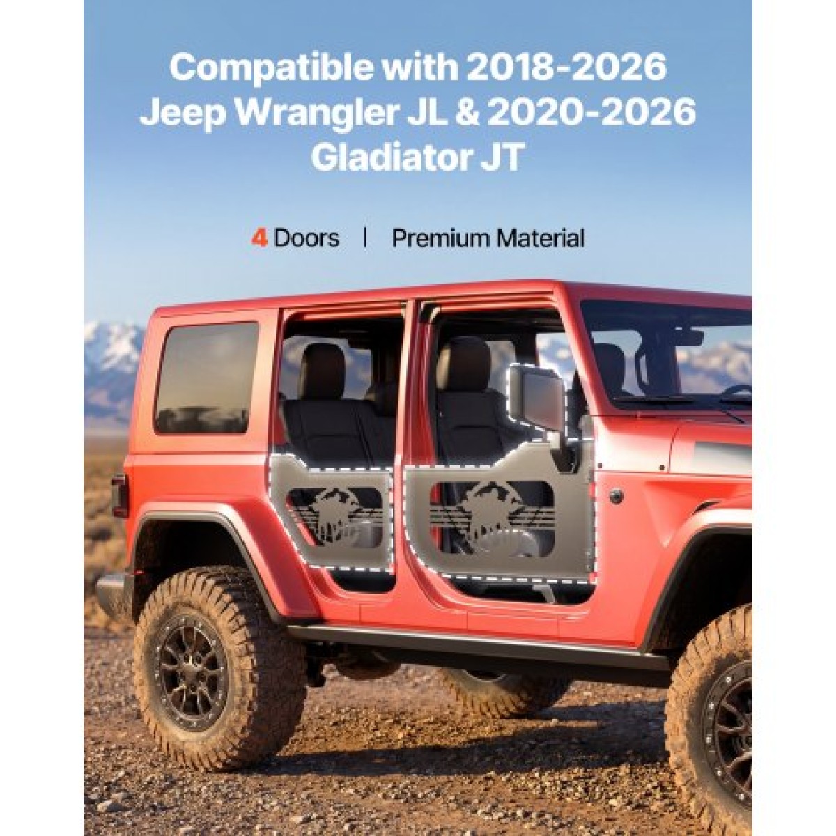 VEVOR Jeep Tube Doors, 4 Door, Κατάλληλες για 2018-2026 Jeep Wrangler JL & 2020-2026 Gladiator JT, Soldier Pattern Off Road Σωληνωτές μισές πόρτες με πιστοποίηση DOT πλευρικής όψης και λαστιχένια μαξιλαράκια