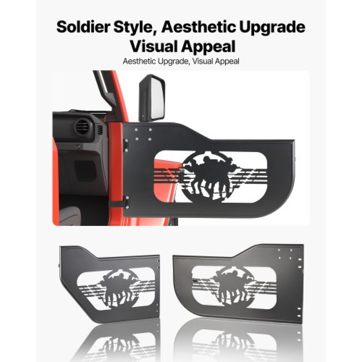 VEVOR Jeep Tube Doors, 4 Door, Κατάλληλες για 2018-2026 Jeep Wrangler JL & 2020-2026 Gladiator JT, Soldier Pattern Off Road Σωληνωτές μισές πόρτες με πιστοποίηση DOT πλευρικής όψης και λαστιχένια μαξιλαράκια