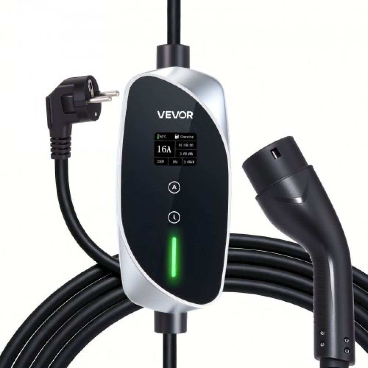 VEVOR Mobile Wallbox, 3,6 kW 16A, Φορητός φορτιστής EV τύπου 2, Μονοφασικός φορτιστής αυτοκινήτου ηλεκτρικού οχήματος με καλώδιο φόρτισης 6 m, βύσμα Schuko16A, LCD, Ρυθμιζόμενος σταθμός φόρτισης EV, κιβώτιο ελέγχου IP66