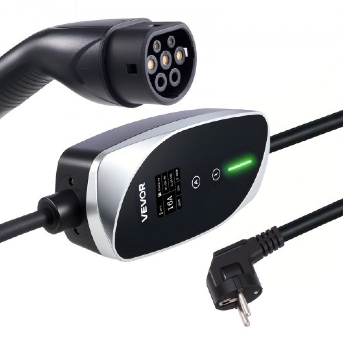 VEVOR Mobile Wallbox, 3,6 kW 16A, Φορητός φορτιστής EV τύπου 2, Μονοφασικός φορτιστής αυτοκινήτου ηλεκτρικού οχήματος με καλώδιο φόρτισης 6 m, βύσμα Schuko16A, LCD, Ρυθμιζόμενος σταθμός φόρτισης EV, κιβώτιο ελέγχου IP66