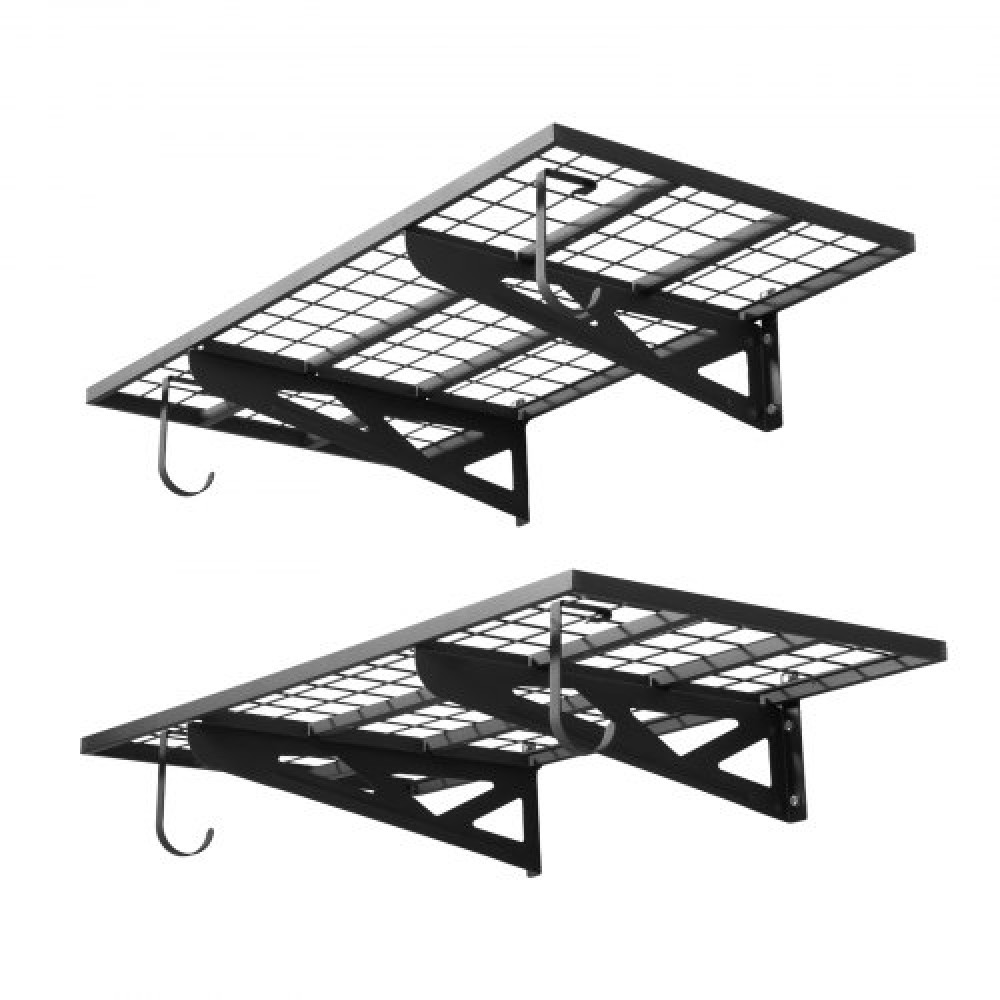 Ράφια τοίχου βαρέως τύπου VEVOR 2 επιπέδων, 610 x 1219 mm, επιτοίχια μονάδα ράφια από χάλυβα με γάντζους, 610 x 1219 mm ανά ράφι Πλωτή μεταλλική σχάρα αποθήκευσης για γκαράζ, συνολική χωρητικότητα 227 kg