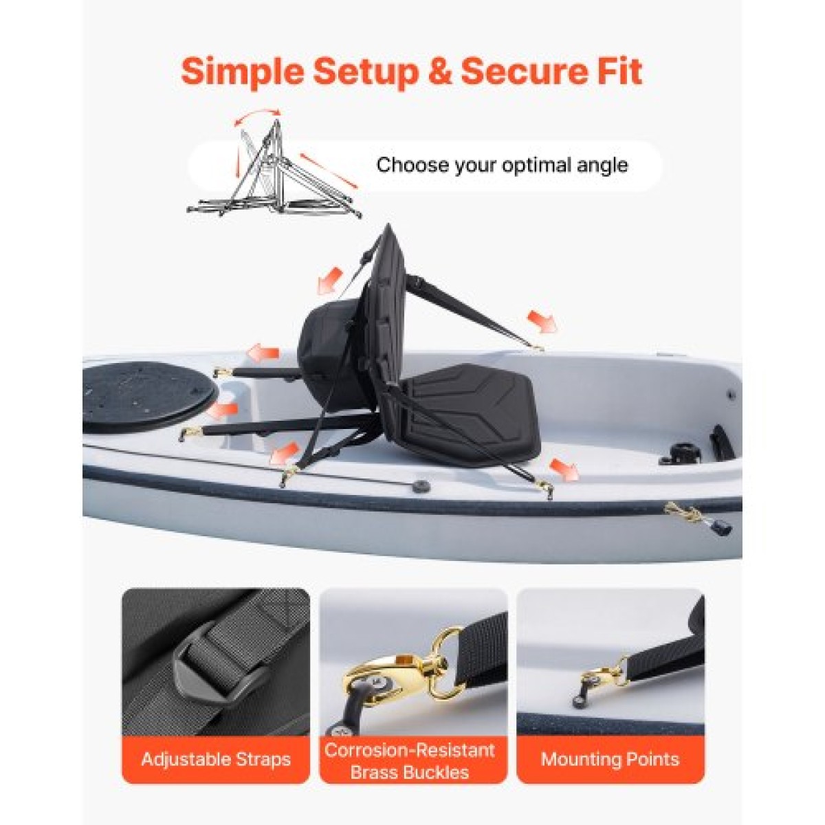 Κάθισμα VEVOR Kayak, 1 πακέτο πάχους 31 χλστ., Universal Paddle Board με στήριγμα πλάτης, Εξαγωνικό μαλακό μαξιλάρι με επένδυση με τσάντα αποθήκευσης & ρυθμιζόμενους ιμάντες για SUP, ψάρεμα/φουσκωτό καγιάκ