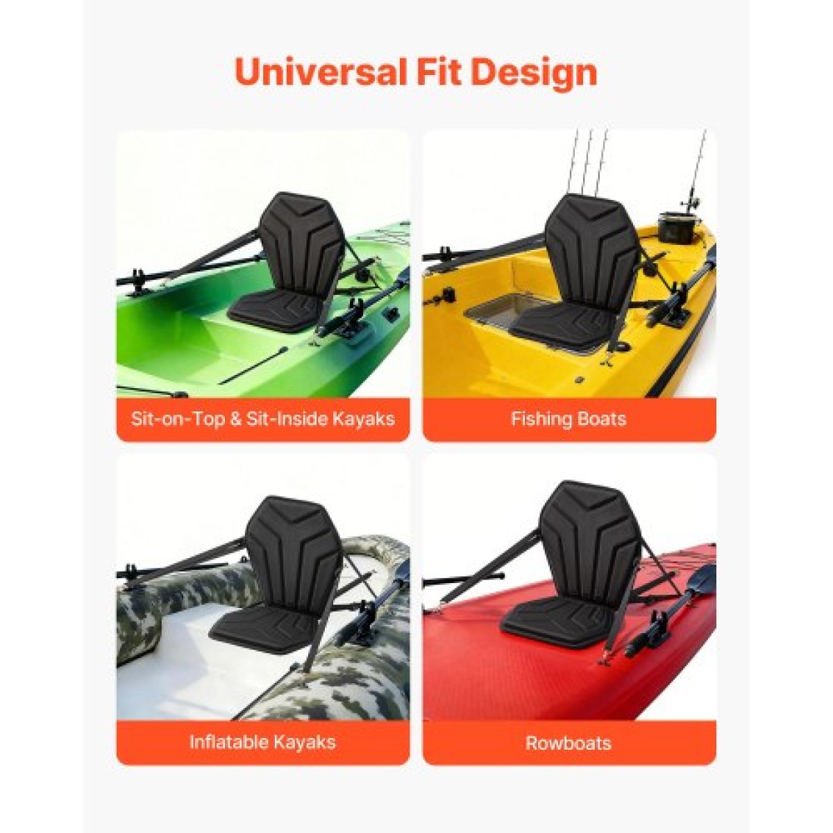 Κάθισμα VEVOR Kayak, 1 πακέτο πάχους 31 χλστ., Universal Paddle Board με στήριγμα πλάτης, Εξαγωνικό μαλακό μαξιλάρι με επένδυση με τσάντα αποθήκευσης & ρυθμιζόμενους ιμάντες για SUP, ψάρεμα/φουσκωτό καγιάκ