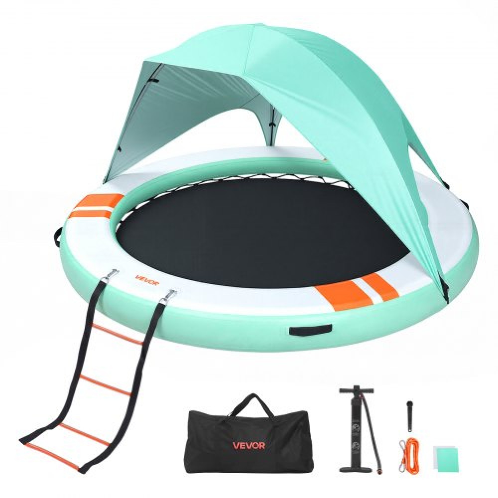 VEVOR Inflatable Floating Dock, 3.05 M Round Inflatable Dock Platform, Non-Slip Water Floating Dock Mat with Portable Carrying Bag & Detachable Ladder, Float Platform Island Raft for Pool Beach Ocean