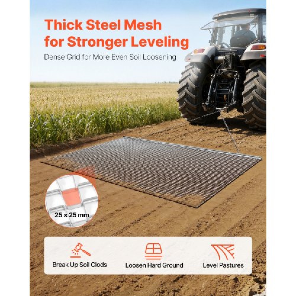 VEVOR Drag Harrow, 2 x 1,2 m, Τσουγκράνα με αλυσίδα υψηλής απόδοσης, ATVs UTVs Tractors Attachments, ανθεκτικό γαλβανισμένο χαλύβδινο πλέγμα έλξης με αλυσίδα ρυμούλκησης, για ισοπέδωση αγροτεμαχίου από χαλίκι Driveway Ruts