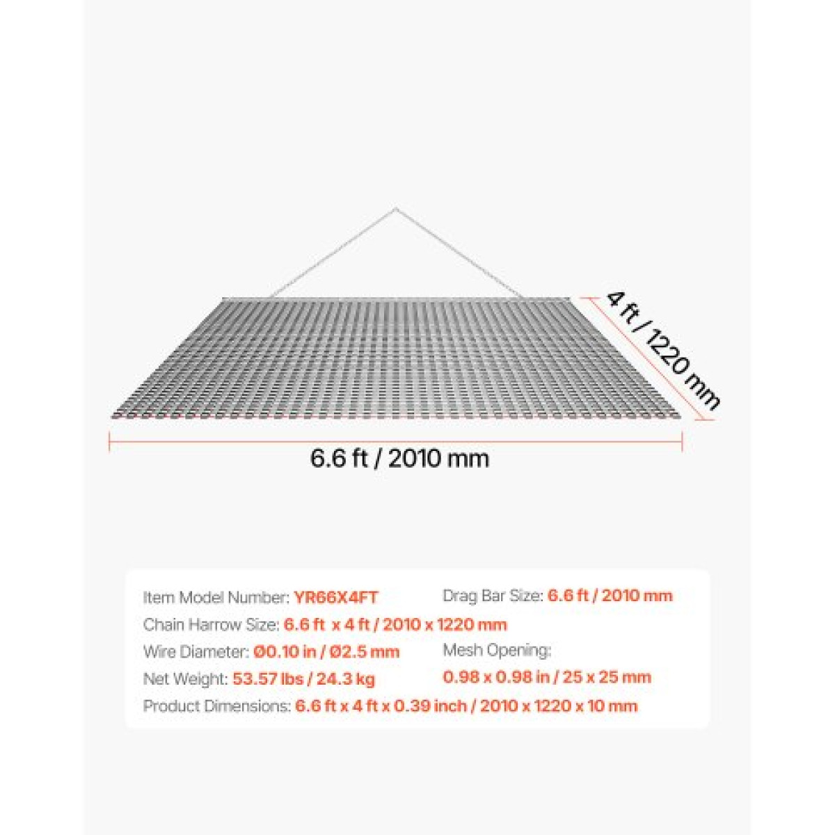 VEVOR Drag Harrow, 2 x 1,2 m, Τσουγκράνα με αλυσίδα υψηλής απόδοσης, ATVs UTVs Tractors Attachments, ανθεκτικό γαλβανισμένο χαλύβδινο πλέγμα έλξης με αλυσίδα ρυμούλκησης, για ισοπέδωση αγροτεμαχίου από χαλίκι Driveway Ruts