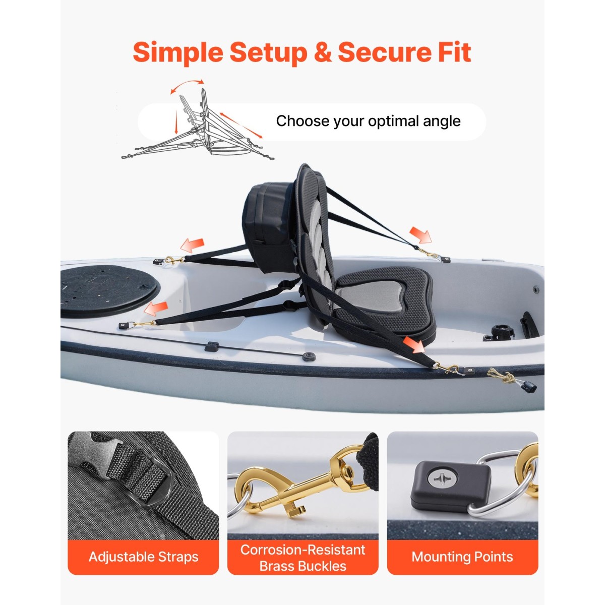 Κάθισμα VEVOR Kayak, 1 πακέτο πάχους 65 χλστ., Universal Paddle Board με στήριγμα πλάτης, μαλακό μαξιλάρι με επένδυση με τσάντα αποθήκευσης & ρυθμιζόμενους ιμάντες για SUP, κανό, ψαρόβαρκα, φουσκωτό καγιάκ
