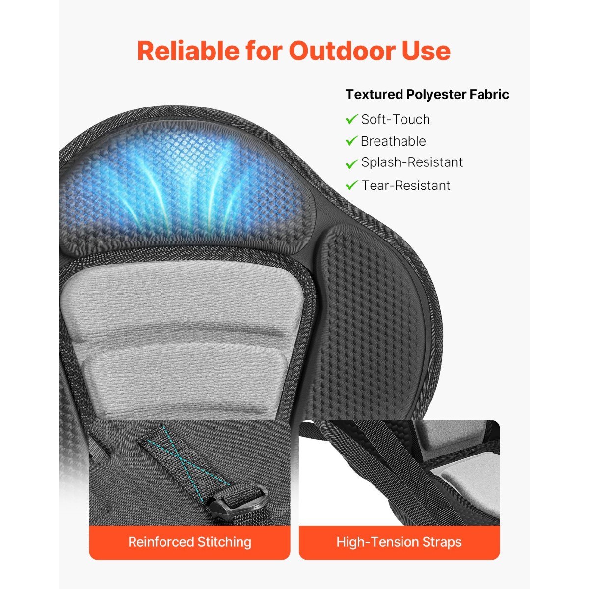 Κάθισμα VEVOR Kayak, 1 πακέτο πάχους 65 χλστ., Universal Paddle Board με στήριγμα πλάτης, μαλακό μαξιλάρι με επένδυση με τσάντα αποθήκευσης & ρυθμιζόμενους ιμάντες για SUP, κανό, ψαρόβαρκα, φουσκωτό καγιάκ