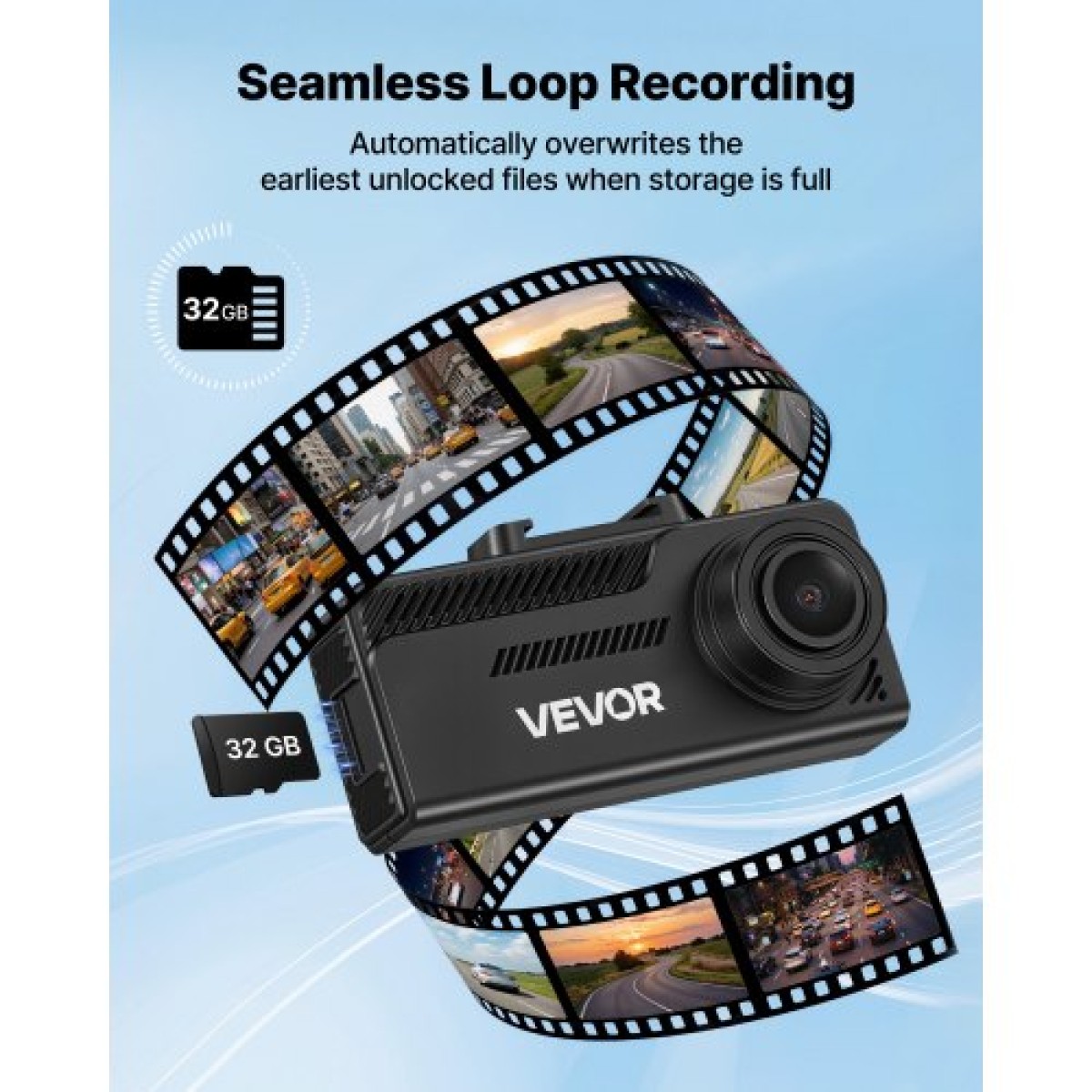 VEVOR Dash Cam εμπρός και πίσω, 4K+1080P, Περιλαμβάνεται κάρτα 32 GB, Dual Channel Dash Camera για αυτοκίνητα με ενσωματωμένο GPS, αισθητήρα G, εμπρός 129° & πίσω 125°, μεγάλη οθόνη 80,8 mm, εγγραφή βρόχου, λειτουργία στάθμευσης