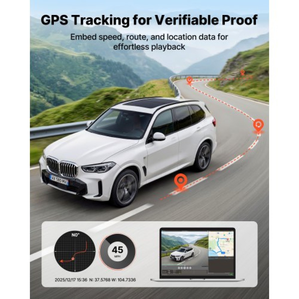 VEVOR Dash Cam εμπρός και πίσω, 4K+1080P, Περιλαμβάνεται κάρτα 32 GB, Dual Channel Dash Camera για αυτοκίνητα με ενσωματωμένο GPS, αισθητήρα G, εμπρός 129° & πίσω 125°, μεγάλη οθόνη 80,8 mm, εγγραφή βρόχου, λειτουργία στάθμευσης