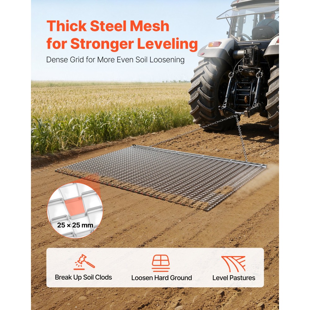 VEVOR Drag Harrow, 1,5x0,9 m, Τσουγκράνα σβάρνας αλυσίδας υψηλής απόδοσης, ATVs UTVs Tractors Attachments, ανθεκτικό γαλβανισμένο χαλύβδινο πλέγμα έλξης με αλυσίδα ρυμούλκησης, για ισοπέδωση αγροτεμαχίου από χαλίκι Driveway Ruts