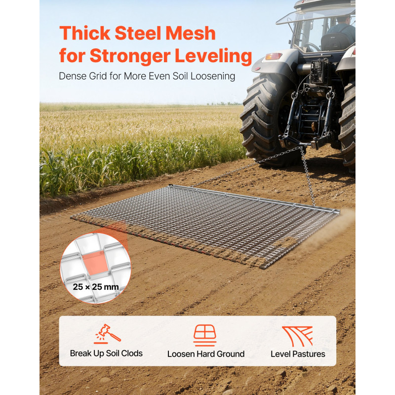 VEVOR Drag Harrow, 1,5x0,9 m, Τσουγκράνα σβάρνας αλυσίδας υψηλής απόδοσης, ATVs UTVs Tractors Attachments, ανθεκτικό γαλβανισμένο χαλύβδινο πλέγμα έλξης με αλυσίδα ρυμούλκησης, για ισοπέδωση αγροτεμαχίου από χαλίκι Driveway Ruts