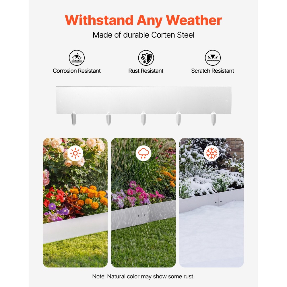 VEVOR Corten Steel Landscape Border, 10-Pack 100 x 23 cm Metal Horse for Landscape with 11 Connecting Plas, Εύκολη εγκατάσταση, Μεταλλικό περίγραμμα άκρων κήπου για παρτέρι, Yard Pathway
